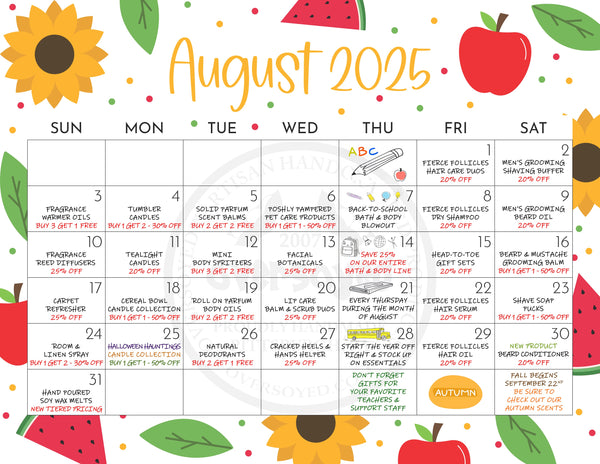 OverSoyed Artisan Handcrafted Products - August 2025 Marketing Calendar