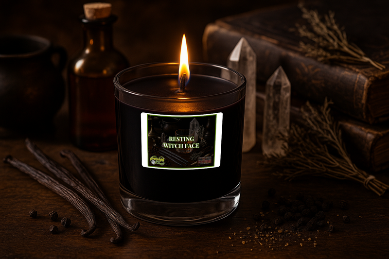 Resting Witch Face Artisan Hand Poured Soy Tumbler Candle