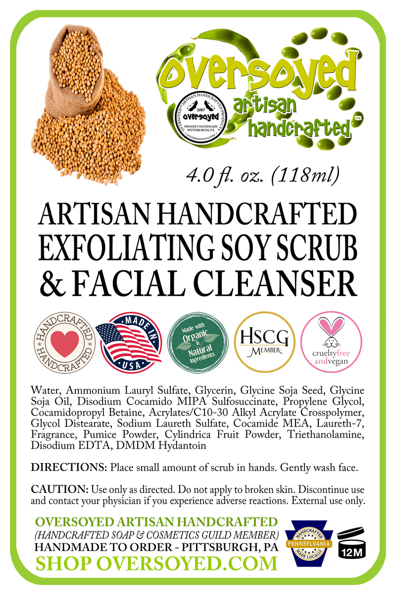 Raw Sugar & Mint Artisan Handcrafted Exfoliating Soy Scrub & Facial Cleanser